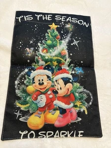 DISNEY CHRISTMAS GARDEN FLAG 12"X18" "TIS THE SEASON TO SPARKLE" MICKEY & MINNIE - Picture 1 of 1
