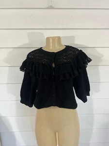 Nuovo ZARA donna nero maglia top blusa cardigan pizzo orli con volant taglia M Y1064B - Foto 1 di 24