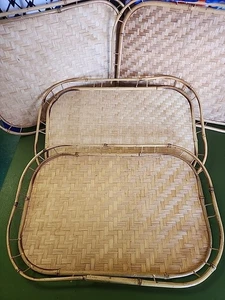 Lot Of 4 Vintage Bamboo Wicker Rattan Rectangular Serving Lap Trays 19”x13”  - Picture 1 of 1