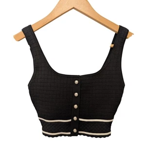 Aritzia Babaton Sculpt Knit Button Tank Black White Pearl Shank Buttons Cropped - Picture 1 of 6