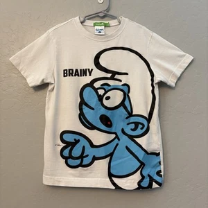 Bossini white short sleeve Brainy smurf graphic Tshirt size 130 US 8 - Picture 1 of 17