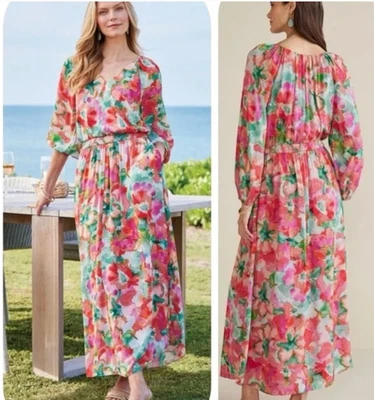 Soft Surroundings Evalina Maxi Dress 2X Plus Floral Chiffon Tropical Feminine - Image 1 of 4