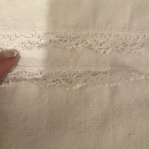 Vintage French Linen Sheet Christmas Stocking Lace Country French Cottagecore - Picture 1 of 11