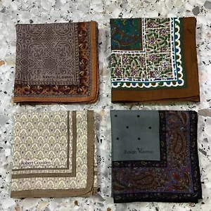 4 CLASSIC VTG HANDKERCHIEF COTTON MEN POCKET SQUARE 18" GREEN BROWN ART PAISLEYS - Picture 1 of 6