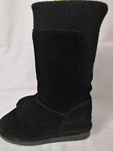 BearPaw - Black Suede & Knitted Mid Calf Boots, Wool Lined, Size UK 5 EU 38. - Picture 1 of 8