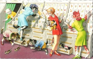 Postal Alfred Mainzer gatos antropomórficos en la tienda de tarjetas de Eugene Hartung - Imagen 1 de 2