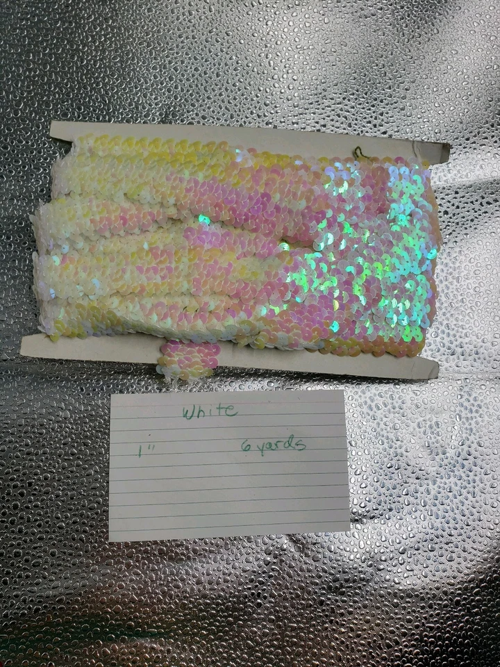  Tira de lentejuelas elásticas elásticas de 6 yardas 1" blanca Foto 1 de 1