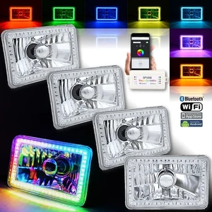 Juego de faros 4x6" Bluetooth RGB SMD LED color persiguiendo halo cambio ángel H4 - Imagen 1 de 12