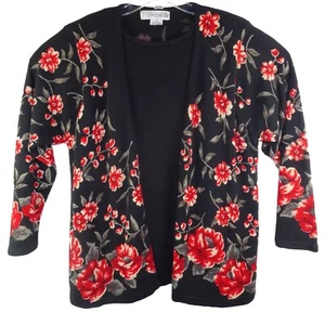 Chrysantheme Sweater Black Red Floral Women Size 2X Layered-Look Long Sleeve - Picture 1 of 8