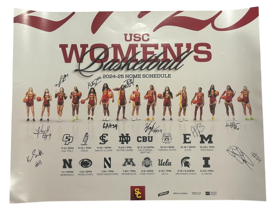 2024-2025 USC basquete feminino assinado 17x22 pôster de equipe 10 AUTOS Kiki Iriafen + - Imagem 1 de 1