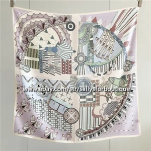 Sallys Boutique 100% Satin Silk Wrap Scarf Geometric Print Square Shawl 90cm - Picture 1 of 33