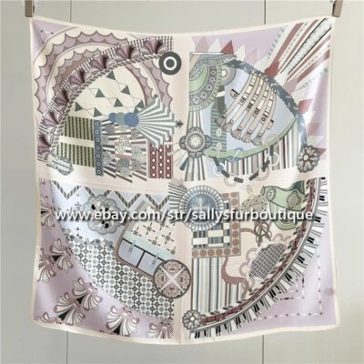 Sallys Boutique 100% Satin Silk Wrap Scarf Geometric Print Square Shawl 90cm - Image 1 of 4