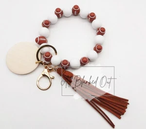 Football Wristlet Keychain with Wooden Disc Acrylic Beads Laser Blanks - Picture 1 of 1