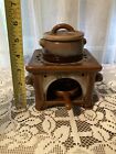 Brown 4 Piece Ceramic Mini-Stove Oven Tealight Wax Warmer Doll House Stove Pots