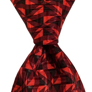 JHANE BARNES Men's 100% Silk XL 61" Necktie Designer Geometric Red/Black GUC - Picture 1 of 3
