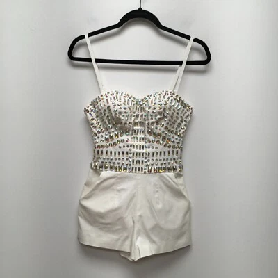 Guess 女式真白色多甜心拉链背部无肩带装饰连身裤 0 — 第 1/4 张图片