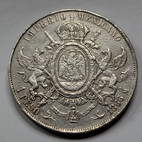 1866 Mexico Silver 1 Peso MAXIMILIANO Choice AU/XF Detail Obv Smoothed *C870 Cover