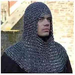 Medieval Round Riveted Chainmail Hood/Coif Reenactment Chain Mail Larp - Picture 1 of 1