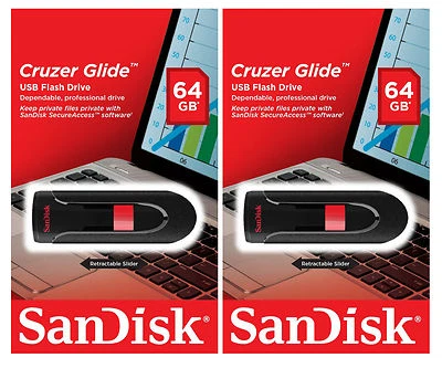 SanDisk 128GB (Set of 2x 64GB) Cruzer GLIDE USB Flash Pen Drive Sealed Retail Pk - Image 1 of 4