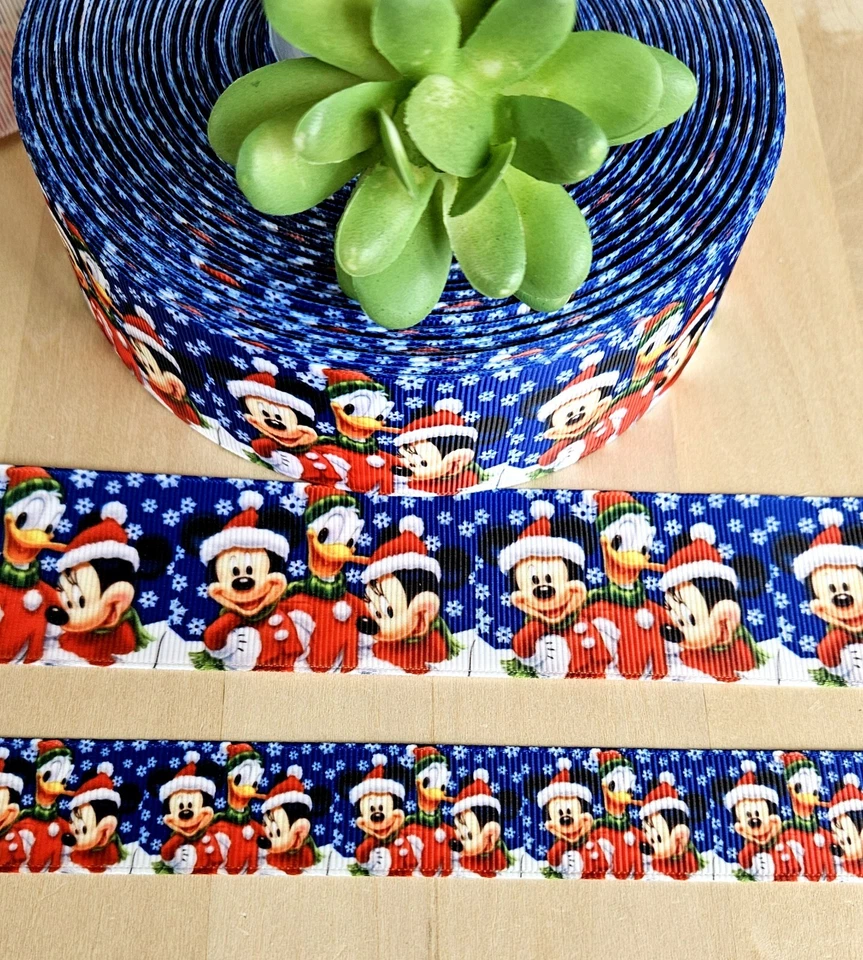 7/8, 1, & 1.5" (1 YD) Disney Christmas Ribbon Mickey Mouse Minnie & Donald Duck - Image 1 of 1