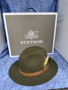 Stetson VitaFelt Filz Hut 100% Wolle mit Feder Grün Jagd Hut NEU in OVP - Bild 1 von 5