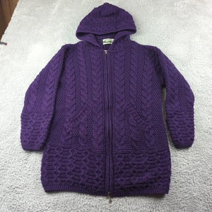 Aran Crafts Pullover Damen M lila Zopfmuster Reißverschluss Merinowolle Taschen Hoodie - Bild 1 von 17