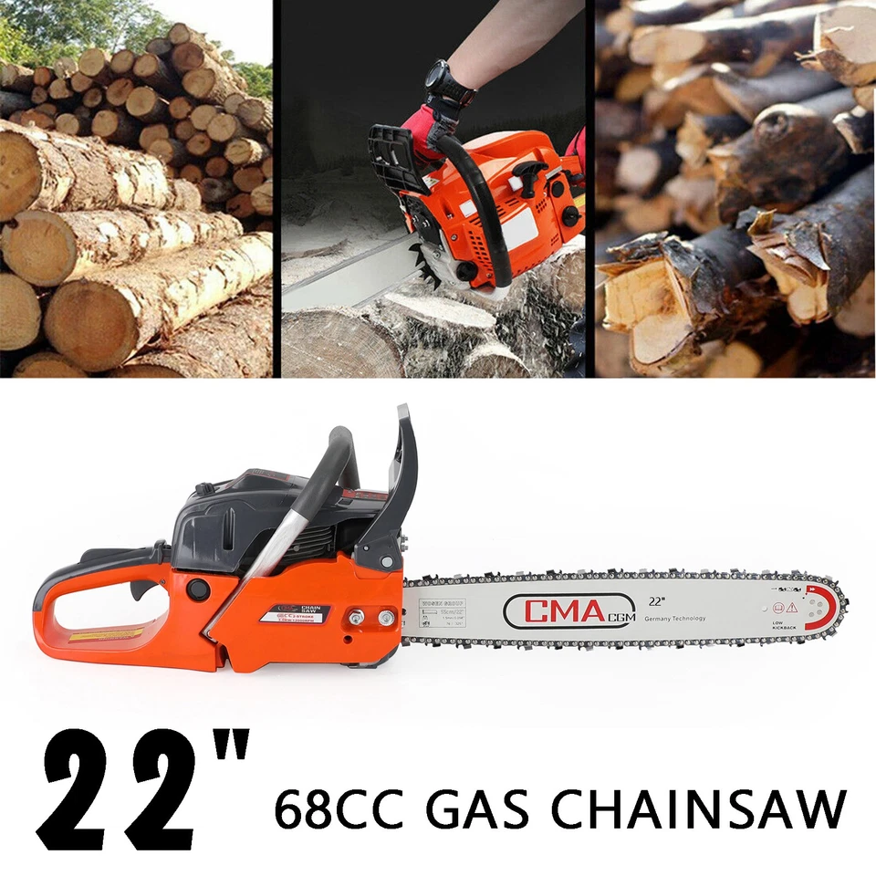 AMOTOPART 22" 68CC Gasoline Chainsaw Cutting Wood Gas Sawing Aluminum Crankcase Chain Saw.
