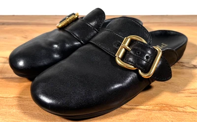 Sandalias Prada de cuero negro estilo abedul zueco plano con hebilla 36 Italia Foto 1 de 4