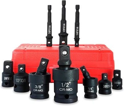 10 Pieces Impact Swivel Socket Set, Cr-Mo Steel, 1/4 and 1/2 to 3/8 Impact... - Image 1 of 4