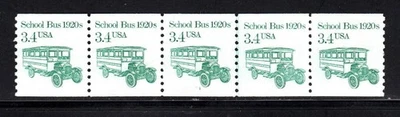Stamp USA 3.4¢ School Bus 1920s - Plate #1 Coil Strip of 5 NMH stamps SC#2123 - Image 1 of 2