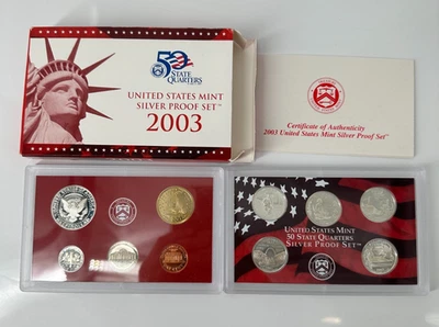 2003 10 Coin US Mint Silver Proof Set COA Original Box - Image 1 of 3