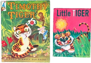 TIMOTHY TIGER & LITTLE TIGER ~ vintage Rand McNally Elf & Elf Junior Book set - Picture 1 of 6