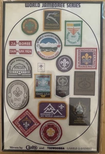 BSA World Jamboree Woven Patches Collector Set Sold At 1983 WSJ  Framed! - Picture 1 of 2