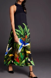 Farm Rio schwarzes ärmelloses Maxikleid tropischer Druck Thea Damen PXS (PETITE-XS) - Bild 1 von 17