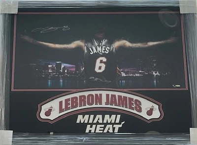 LeBron James Authentic Signed Framed Miami Heat 18x36 Photo UDA - Image 1 of 4