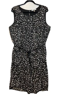 DKNY DKNYC Midi Dress Plus Women Size 1X Black Geometric Print Sleeveless Belted - Image 1 of 4
