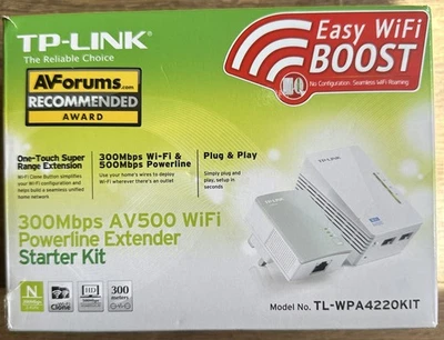 TP-LINK 300MBPS AV500 WIFI POWERLINE EXTENDER STARTER KIT ~  TL-WPA4220KIT - Image 1 of 4