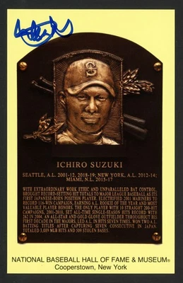 Ichiro Suzuki Signed Hall of Fame HOF Plaque Postcard Seattle Mariners Beckett - Image 1 of 3