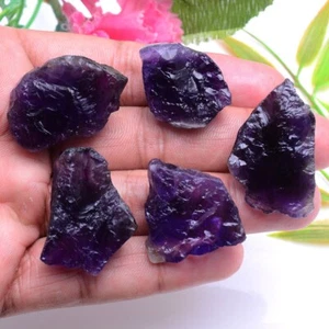 5 Pcs Natural Amethyst Rough Hi-Grade Rich Purple 27mm-32mm Loose Gemstones Lot - Picture 1 of 7