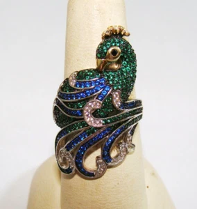 Designer CN FZN Sterling Silver Multi CZ Green Blue Colored Peacock Ring SZ 7.25 - Picture 1 of 12