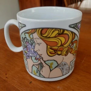 Vintage Mug Crown D Czechoslovakia Garden Maiden Goddess Purple Flower Flawless - Picture 1 of 7