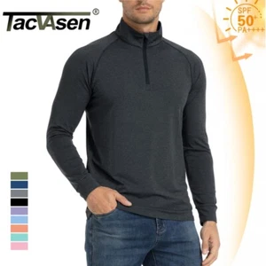 UPF50+ Men's 1/4 Zip Sun Block UV Shirts Long Sleeve Quick Dry Outdoor Fishing T - Picture 1 of 67