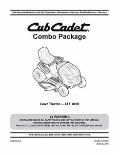 Cub Cadet Modelo No. Paquete combinado de manuales de tractor de césped LTX-1040 - Imagen 1 de 11