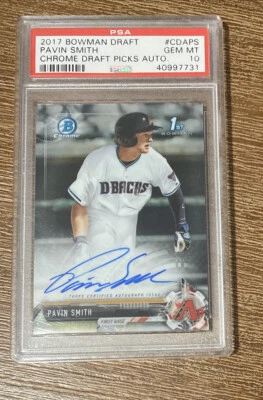 PAVIN SMITH 2017 BOWMAN DRAFT CHROME DRAFT PICKS AUTO PROSPECT PSA 10 GEM MINT - Image 1 of 2