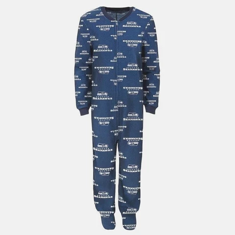 Juniors' Seattle Seahawks One-Piece Fleece Pajamas Blue Size:L (11-13) MSRP $65P Cover