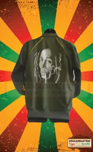 BOB MARLEY SMOKIN SPLIFF/LION OF JUDAH MOTIF GREEN TRACKSUIT TOP -RASTA LAST FEW - Picture 1 of 2