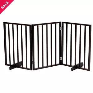 Adjustable Wooden Dog Fence Pet Dog Gate Safety Barrier Outdoor/Indoor Walnut - Picture 1 of 7