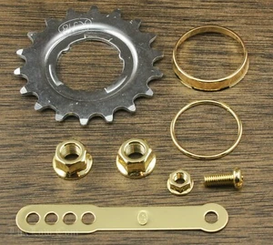 Gold Coaster Brake Hub Trim 18t SPROCKET AXLE NUTS STRAP Bicycle Lowrider Bike - Picture 1 of 2