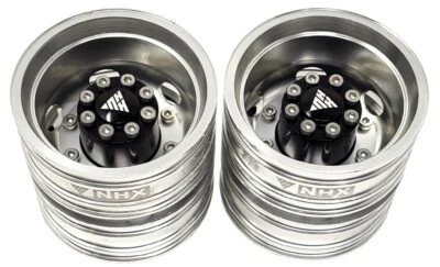 NHX RC Aluminum Rear Dually Wheels Silver For 1/14 Tractor Trucks (2) - Image 1 of 4