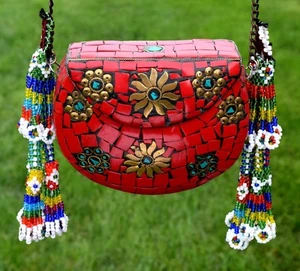 Tassels Indian Metal Clutch Handmade Bag Purse Ethnic Boho Bohemian Handcrafted - Picture 1 of 7